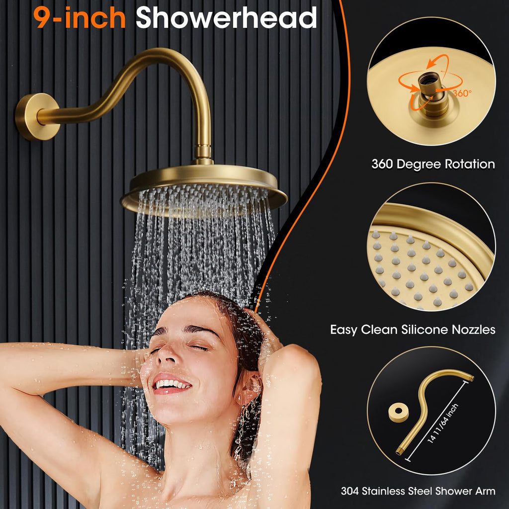 Rainfall Shower System Shower Faucet Set, Luxury, Antique, Brushed Gold