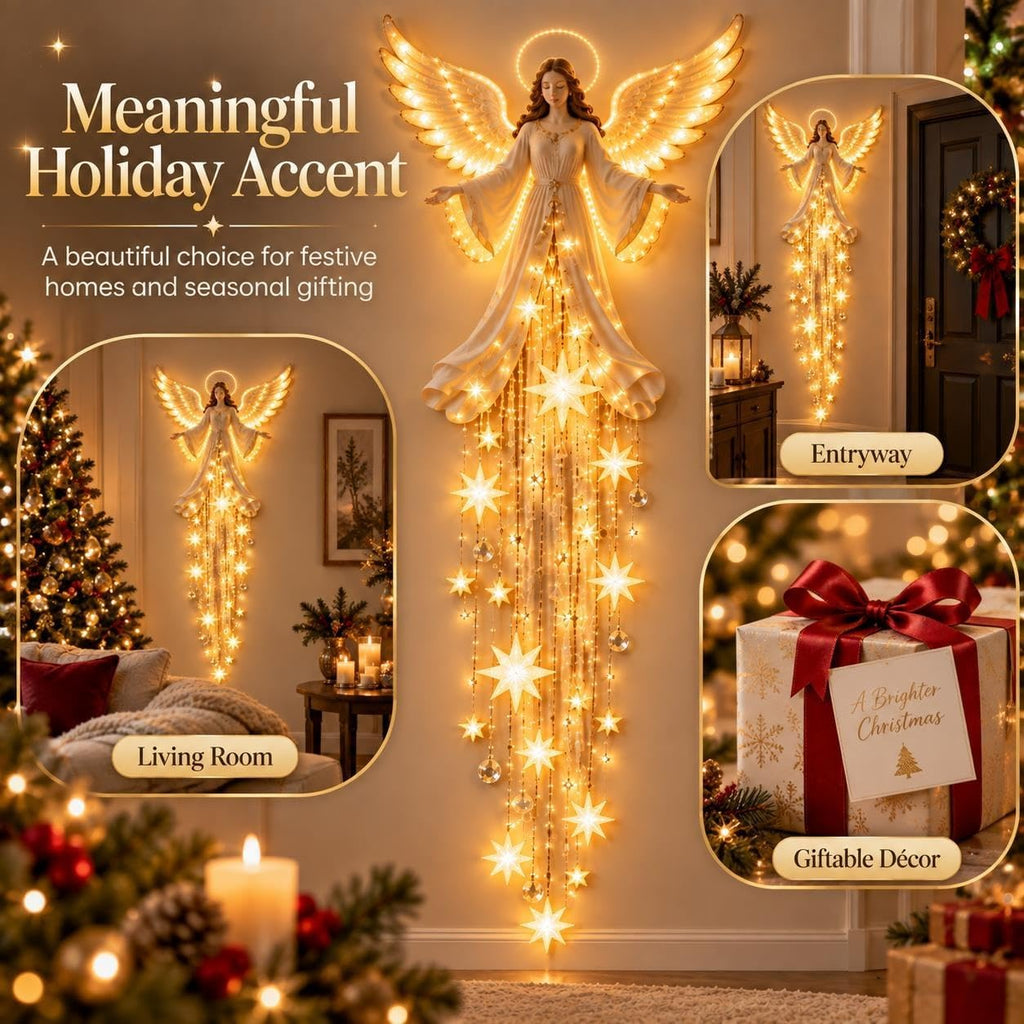 Angel Blessing Wall Light, Starglow Cascading Christmas Angel with Glowing
