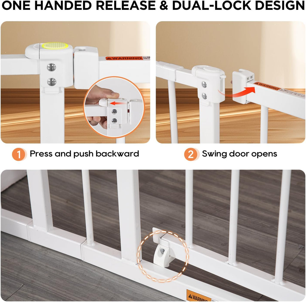 30"Tall Dog Gate for Stairs & Doorways, Fits 28.5"-39.7" Wide Openings, Walk-Through Metal Pet Gate for Indoor