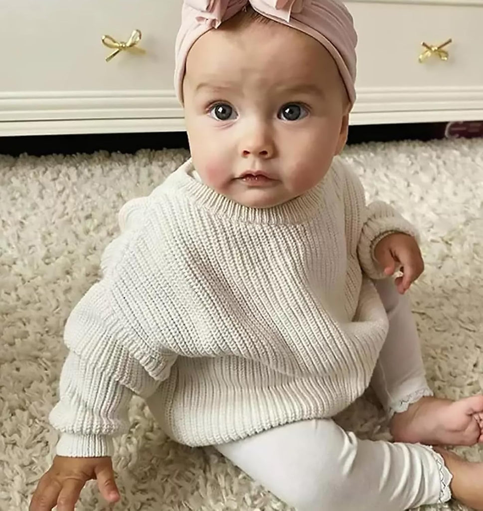 Baby Knit Sweater Toddler Boys Girls Warm Sweater Soild Pullover Round Neck Top Clothes Fall Winter Outfits