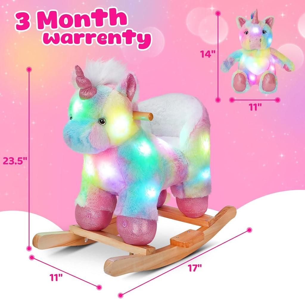 3 Toddlers Rainbow Unicorn Rocking Horse with Chair Muical