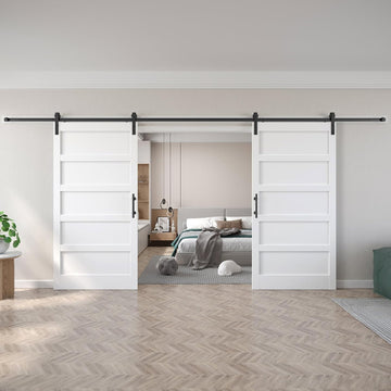 White Barn Door 76x84 (Double 38in x 84in) with Hardware Kit & Handle Included,5-Panel Interior Door