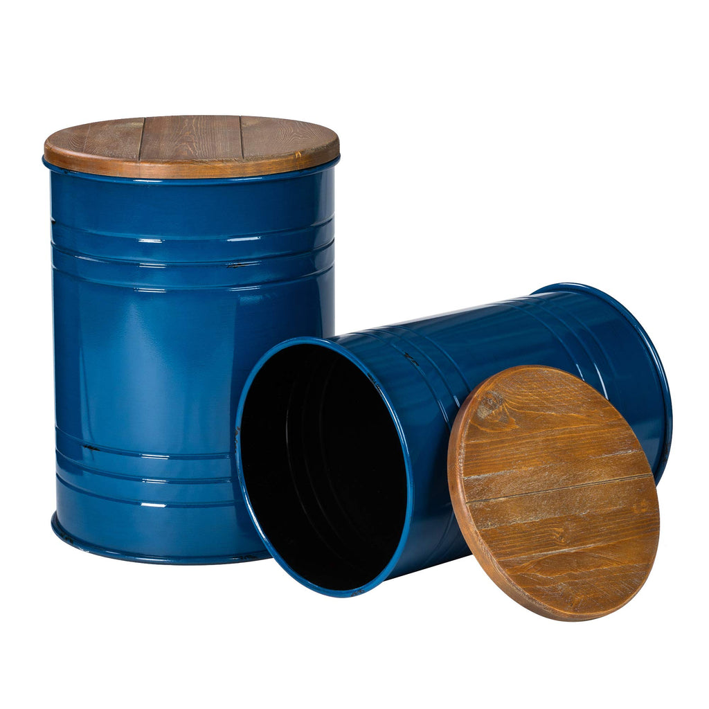 Nesting Tables, Round Coffee, Set of 2 Metal Farmhouse Small Accent End with Storage and Lid Office Plant Stander