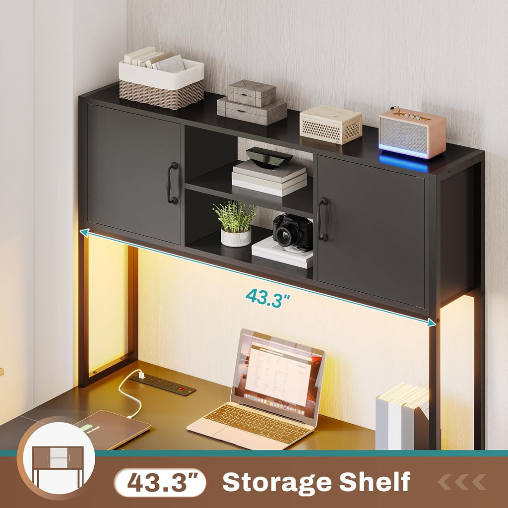 Reversible L Shaped Corner Gaming Desk with Drawers, Led Lights | Corner Computer Desk with Fabric Drawers, Power