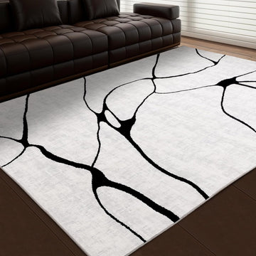 6x9 Abstract Black and White Area 6'x9' - Washable Non-Slip Ultra-Thin Rug, Stain Resistant Low Pile Soft Rug for Living