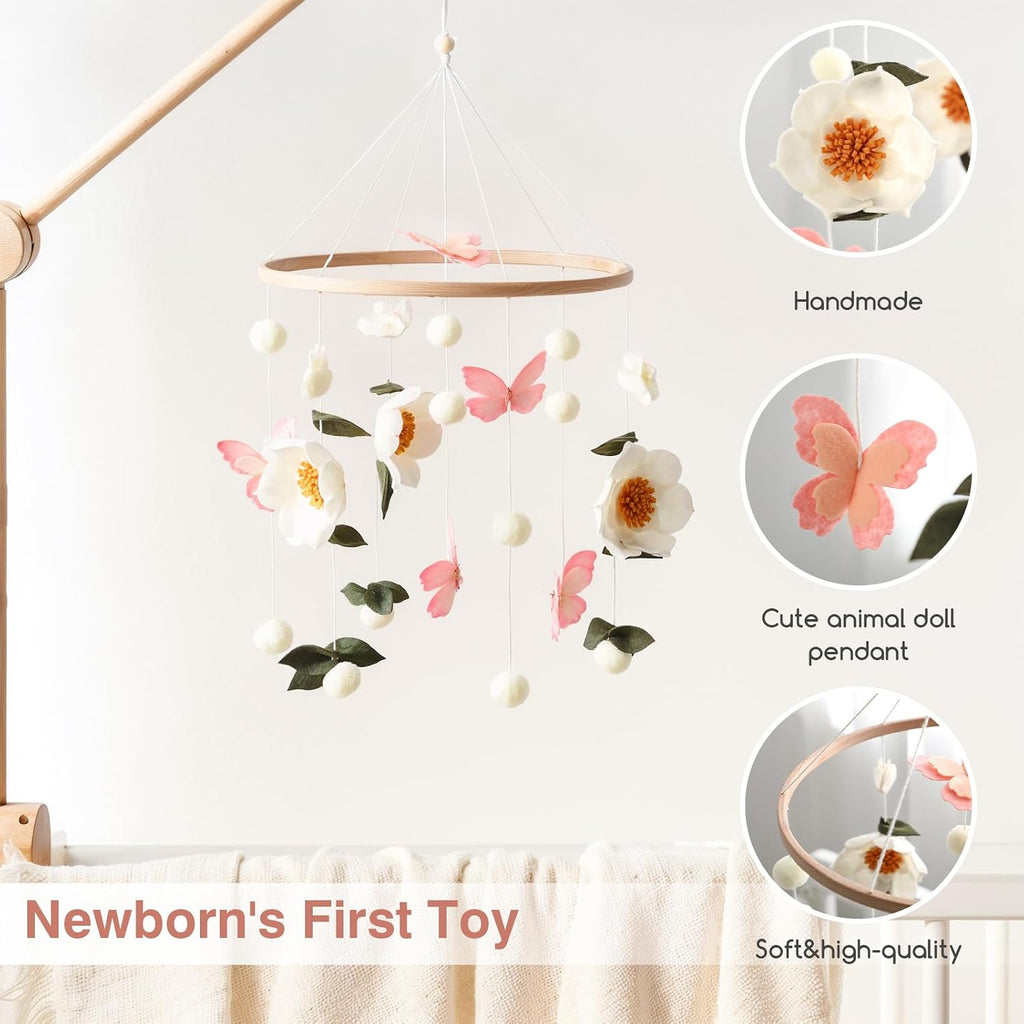 Baby Crib Mobile for Boys and Girls, Floral Mobile for Crib, Butterfly and Flower Nursery Decor, Crib Hanging Toy