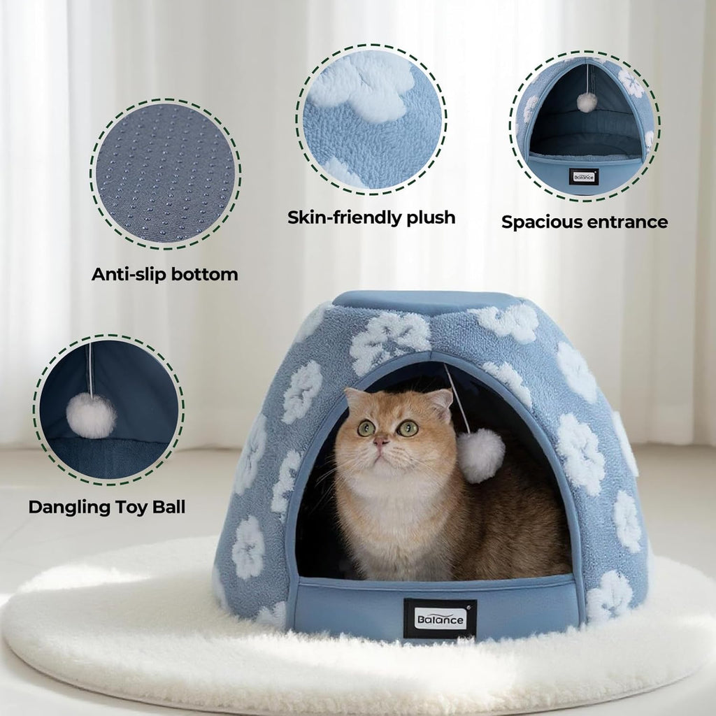 Cat Beds for Indoor Cats, 2-in-1 Cat Bed Cave with Anti-Slip Bottom and Ultra-Soft Plush