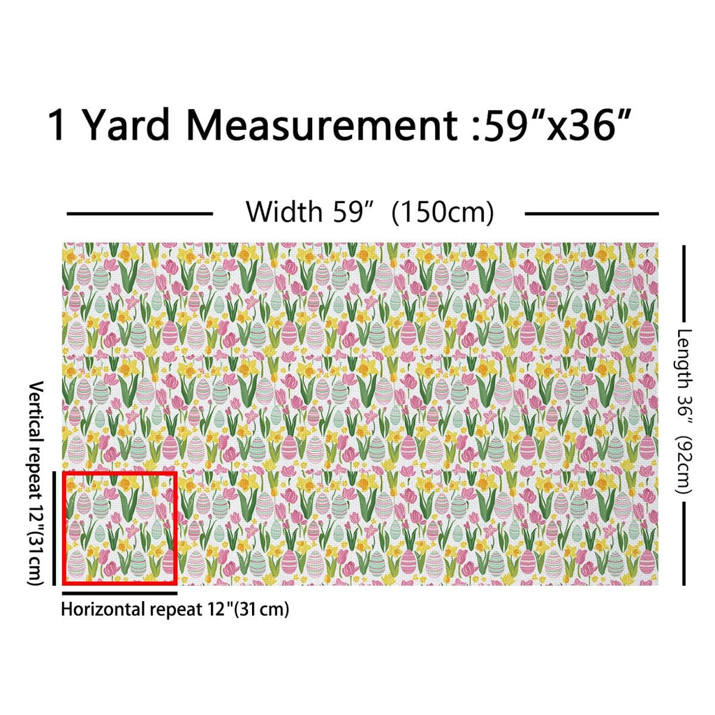 Tulip Eggs Fabric By The Yard, Cartoon Easter Cartoon Decorative Fabric, Petals Flowers Pink Upholstery Fabric