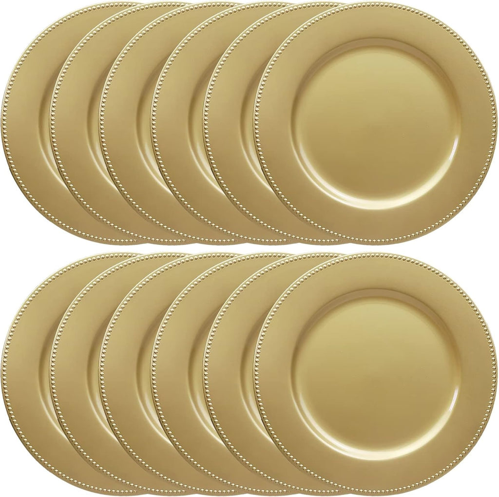 Gold Plastic Charger Plates - Set of 12