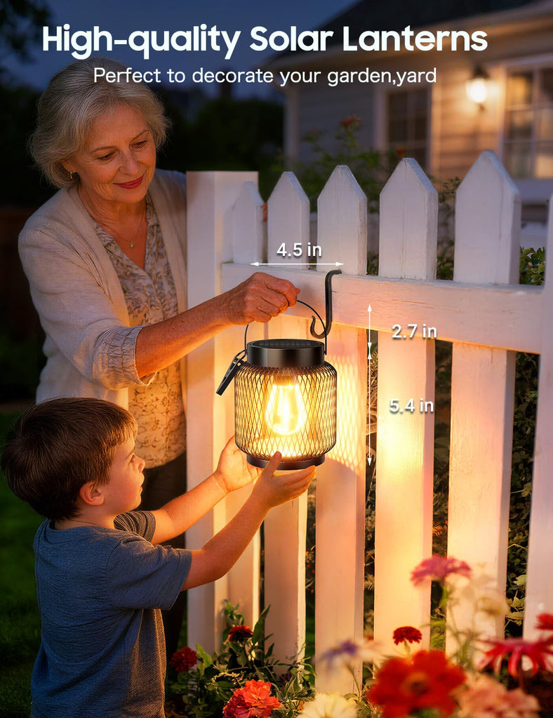 Metal Solar Lanterns Outdoor Waterproof, 4 Pack Brighter Hanging Solar Lights for Outside, Up to 15 Hours Modern