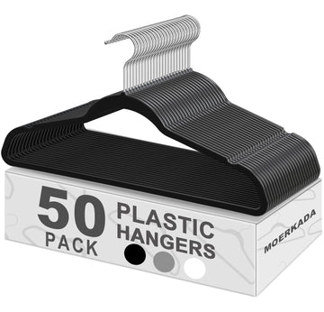 50 Pack Slim Plastic Clothes Hangers, Black