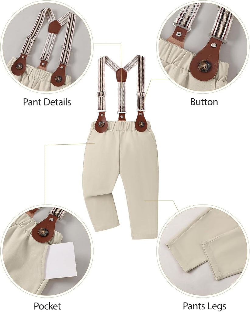 Baby Boy Suits Wedding Outfits Dress Clothes Suspenders Set