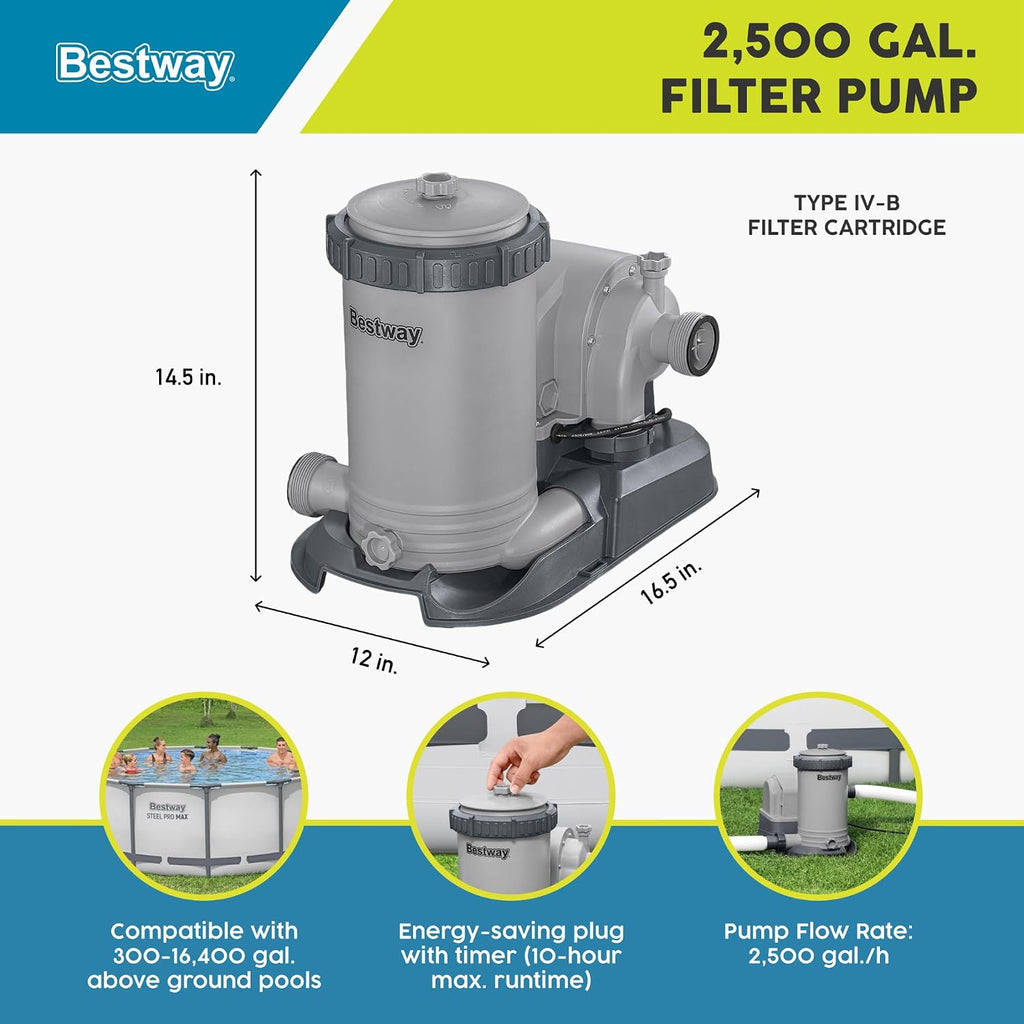 58392E Flowclear 2500 GPH Water Filter Pump for Above-Ground Swimming Pools with Customizable Timer and Set of