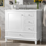 36" Bathroom Vanity with Sink, Harper & Bright Designs Free Standing Single Vanity Set with 3 Drawers and One Door with Storage Racks, Solid Wood Storage Cabinet with Ceramic Basin for Bathroom, White A133-B0FGD3MMTH