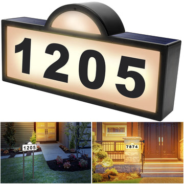 Solar House Numbers Address Sign, IP65 Waterproof Solar Address Plaque for Outside, 3200K Warm & 6500k Cold LED