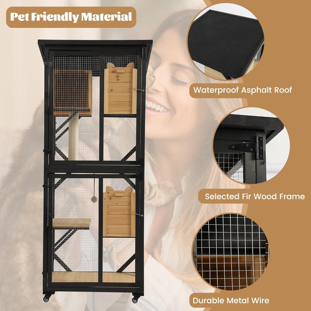 71" Catio Cat Enclosure Window, Large Cat House for Multiple Cats