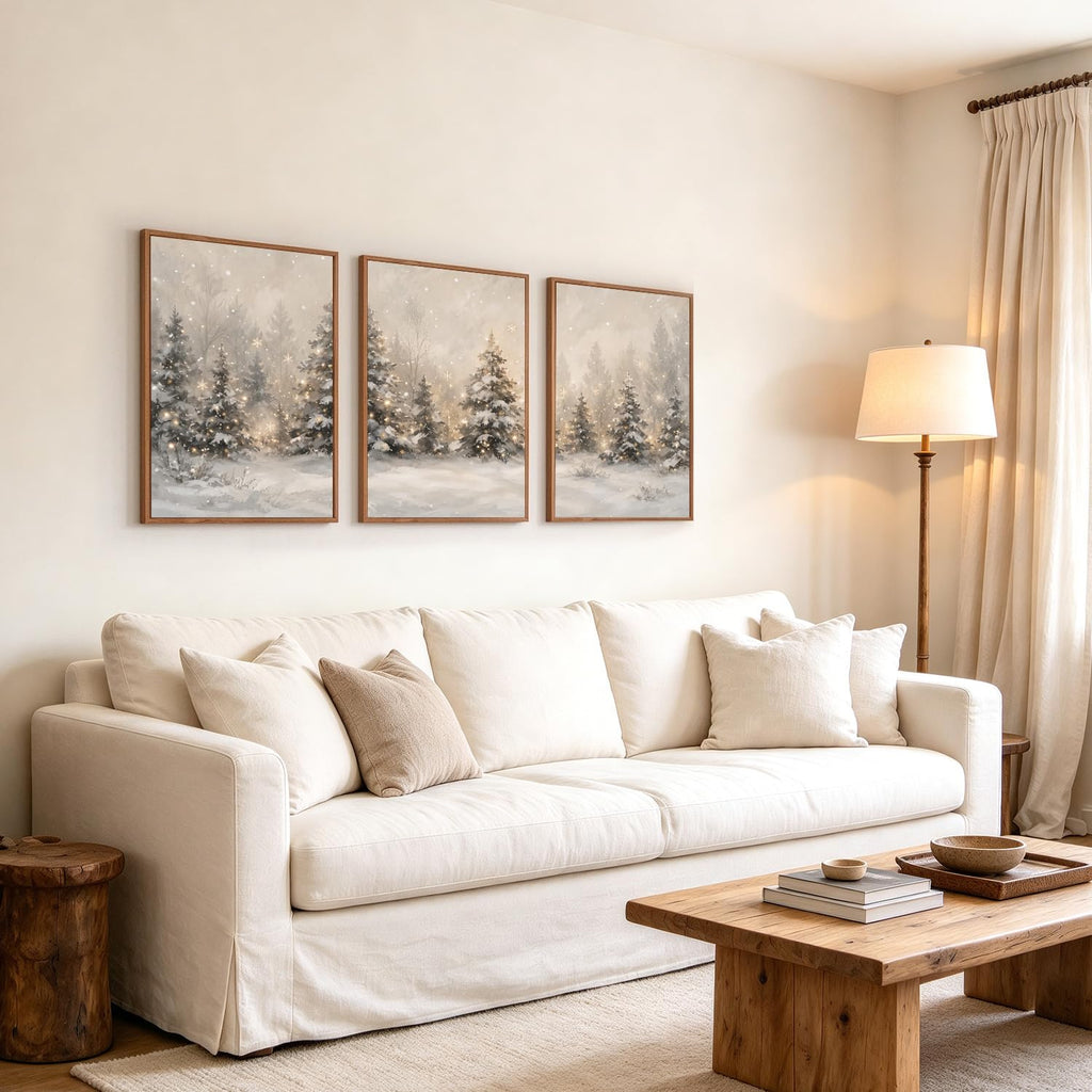 Winter scene Wall Art, Farmhouse Snowy Pine Tree Xmas Decor 12x16x3