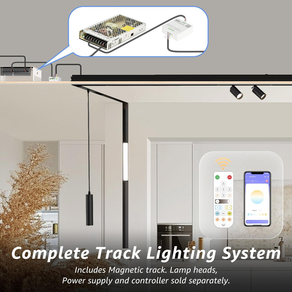 Magnetic Track Lighting Rail, 4-Wire Recessed Aluminum Rail