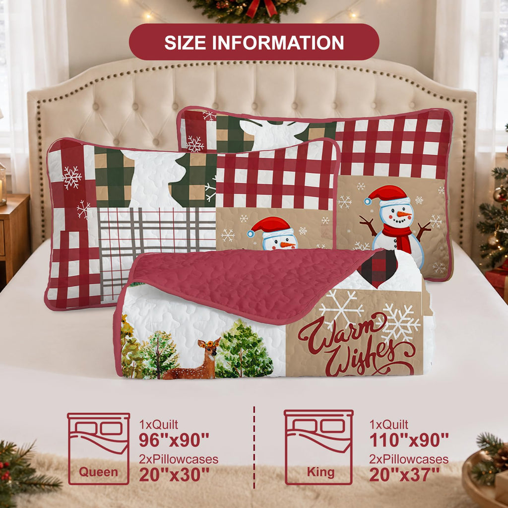 Christmas Quilt Set King Size, Rustic Red Patchwork Bedding