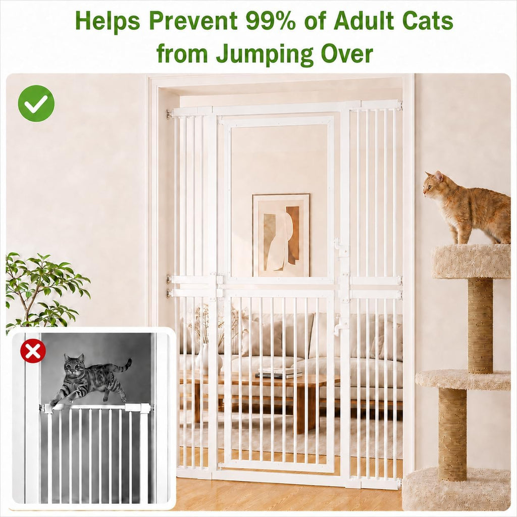 73.6" Extra Tall Cat Gate, Adjustable 29.5"-51" Wide, Clear Acrylic Top and Metal Bar Bottom, Auto-Close Walk-Through