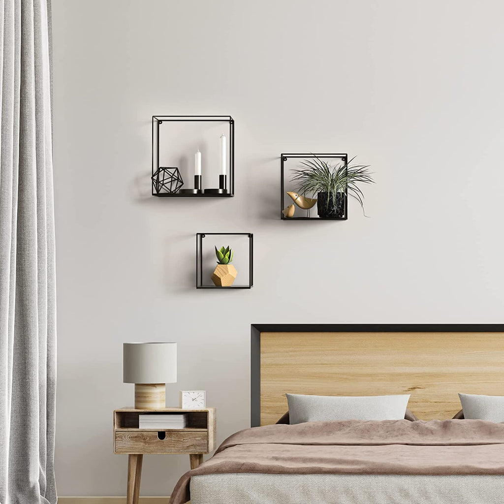 3-Piece Industrial Metal Wall Shelf Set | Black Floating Shelves | Kitchen Decor