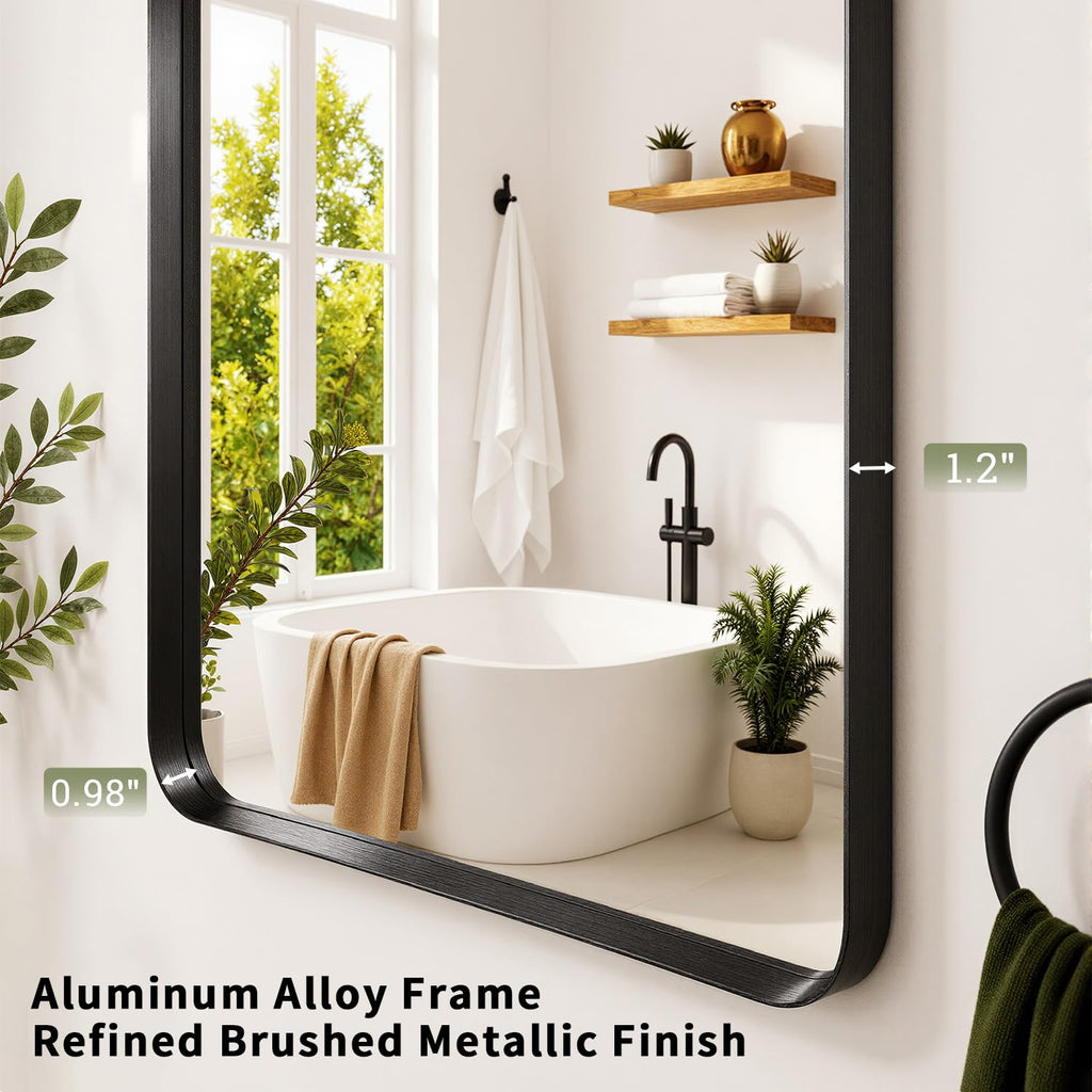 30x30 Inch Black Bathroom Mirror for Over Sink