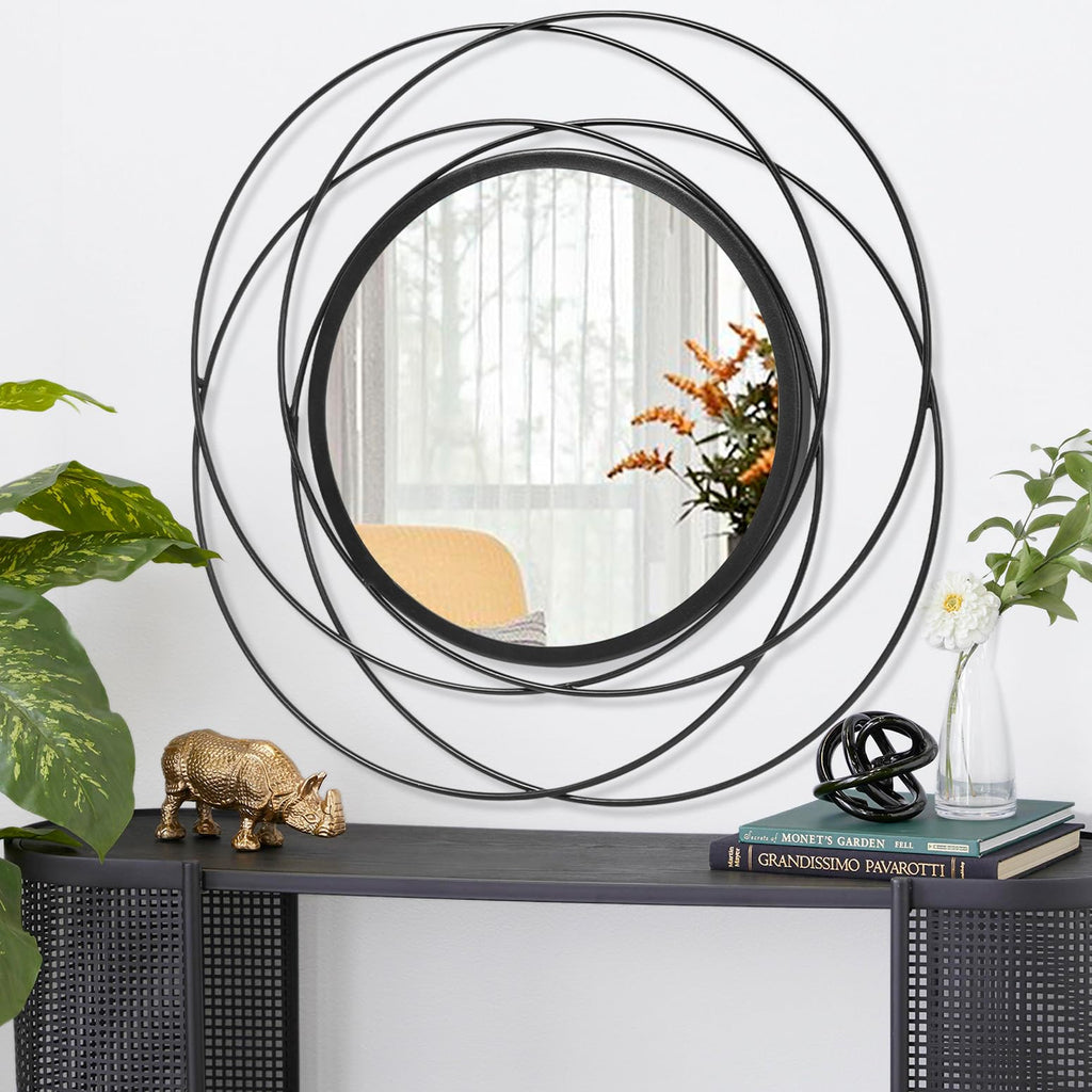 Round Black Mirror 24" Wall Decor, Black Accent Framed Circle Bathroom Mirror, Decorative Vanity Mirror, Circular