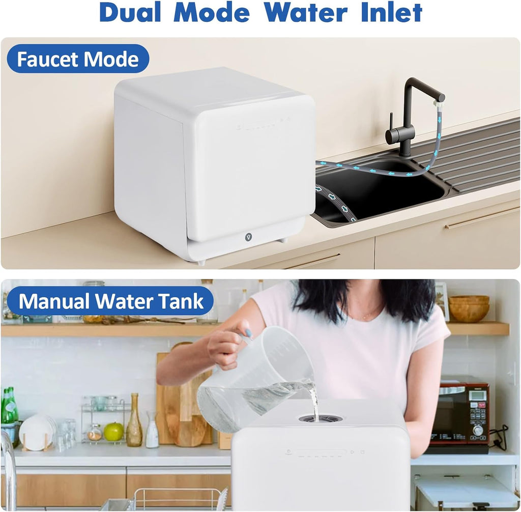 Portable Dishwasher Compact Dishwasher Countertop with Faucet & Manual Water Tank(5L) Modes Water Inlet