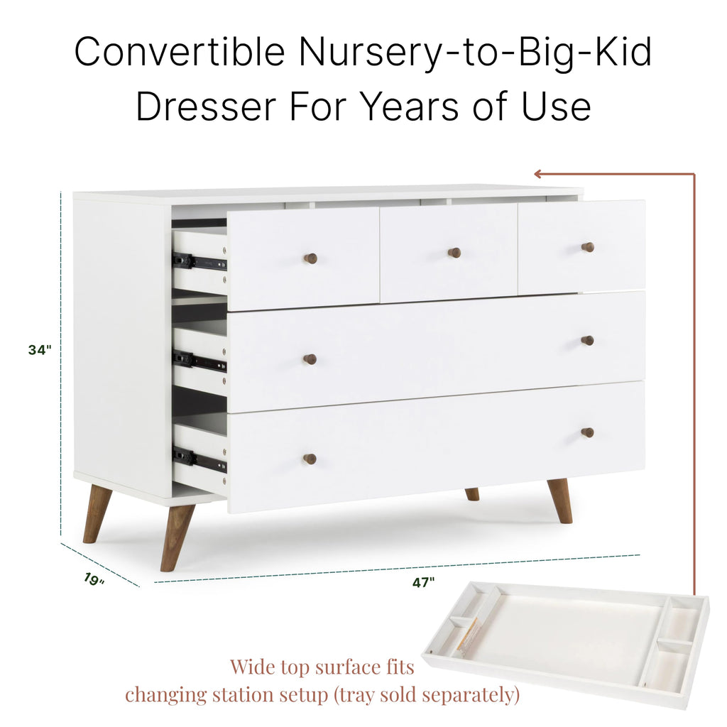 Austin 5-Drawer Dresser, White/Walnut