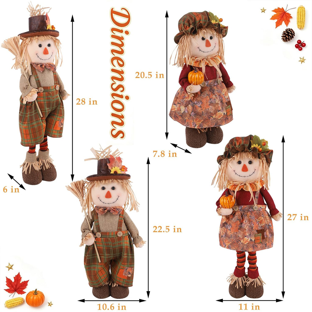 Fall Decoration 2Pack Standing Scarecrows with Stretchable Legs 22" to 28"