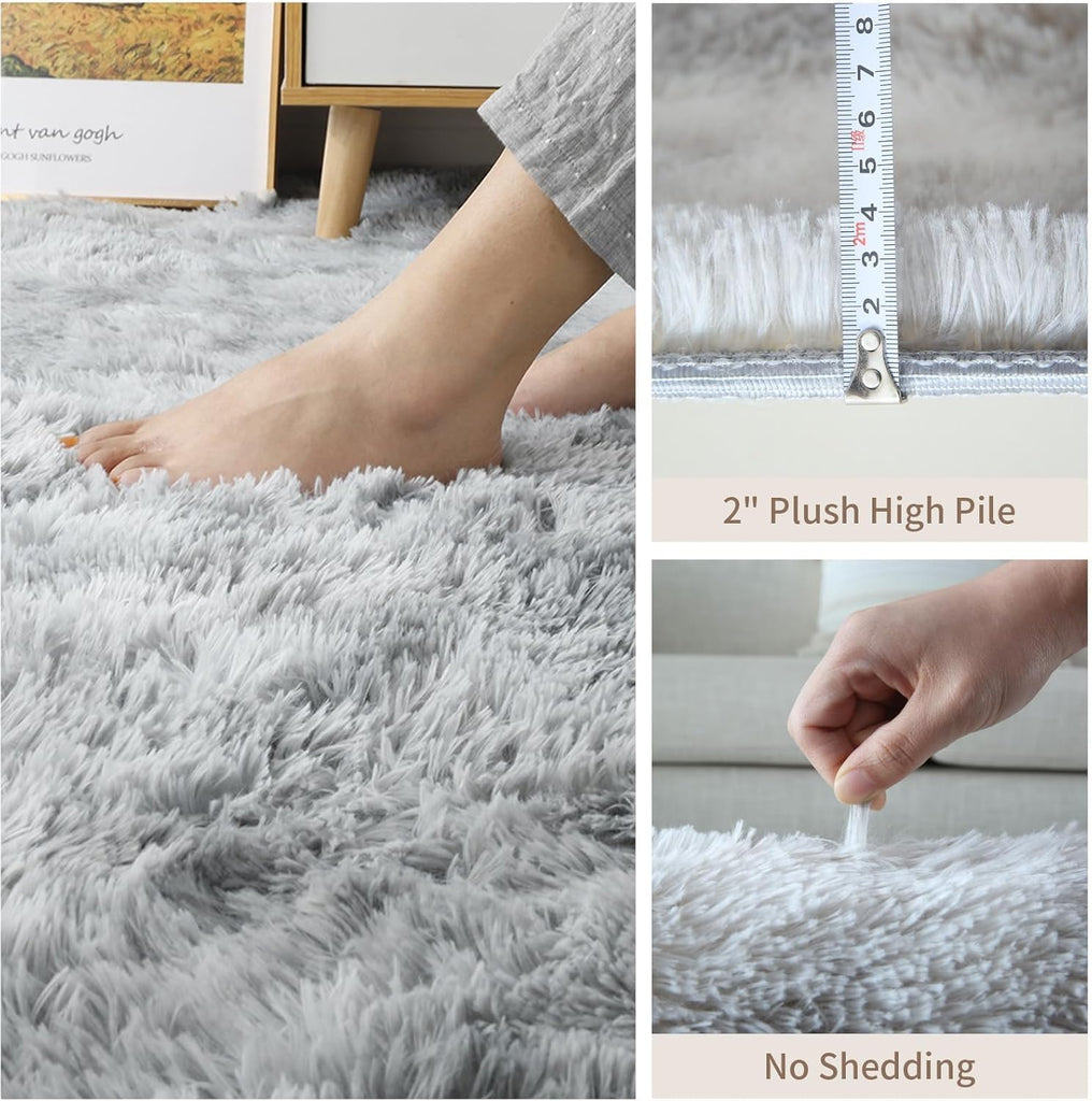 Square Rug 6x6 Shag Area Fur Rug- Grey