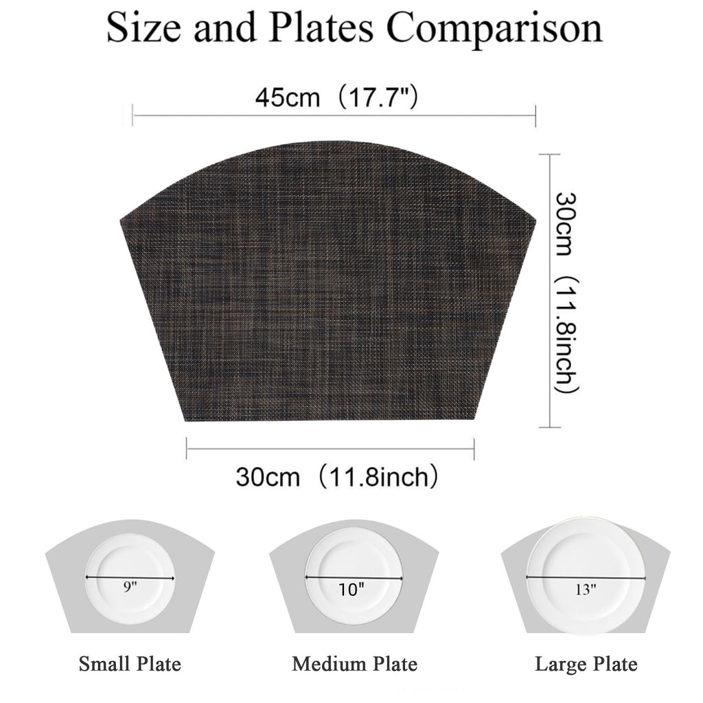 Small Wedge Placemats Set of 4 Woven Vinyl Round Table Placemats Wipe Clean Round Table Mats Indoor Outdoor, Black