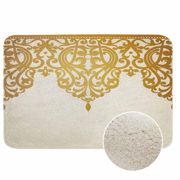 Floral Border Bath Mats Vintage Gold Flower Border Retro Victorian Style Pattern Floor Bath Rugs Machine Washable