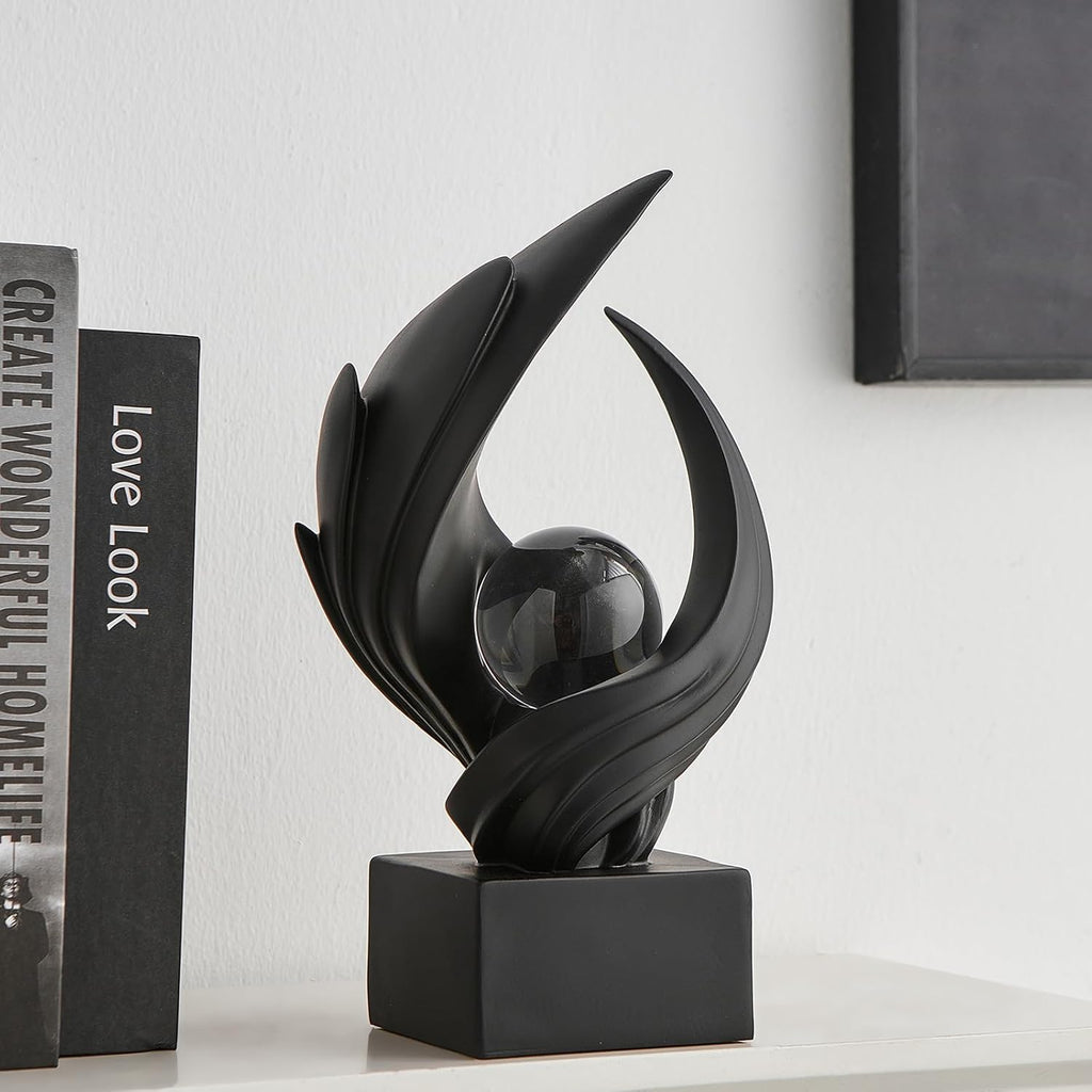 Art Statue Decor, Abstract Swirl-Shaped Sculpture with Glass Ball Resin Art Figurines Centerpiece Sculptures Decor