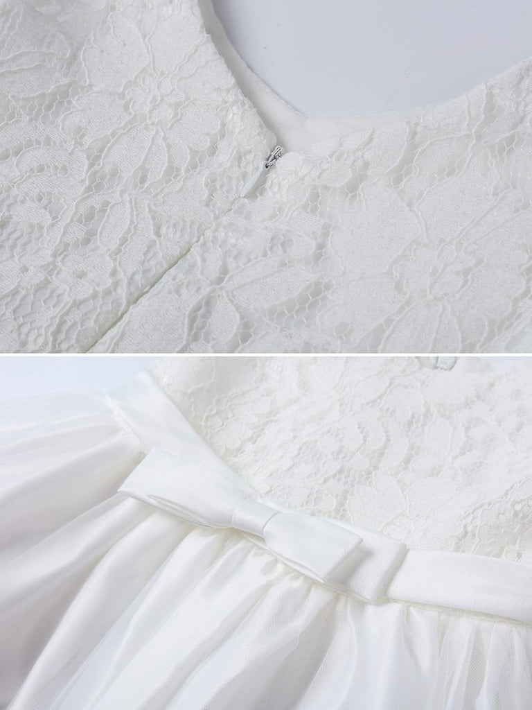 Baby Girls Ruffle Lace Bowknot Flower Dress for Pageant Party Wedding