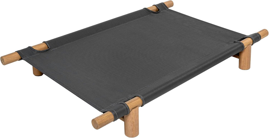Chester 32" Modern Minimalist Wood Frame Elevated Outdoor Dog Bed, Graphite/Light Teak