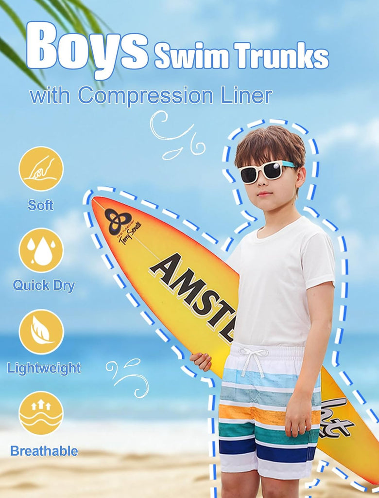 Boys Swim Trunks with Compression Liner Summer Bathing Suit