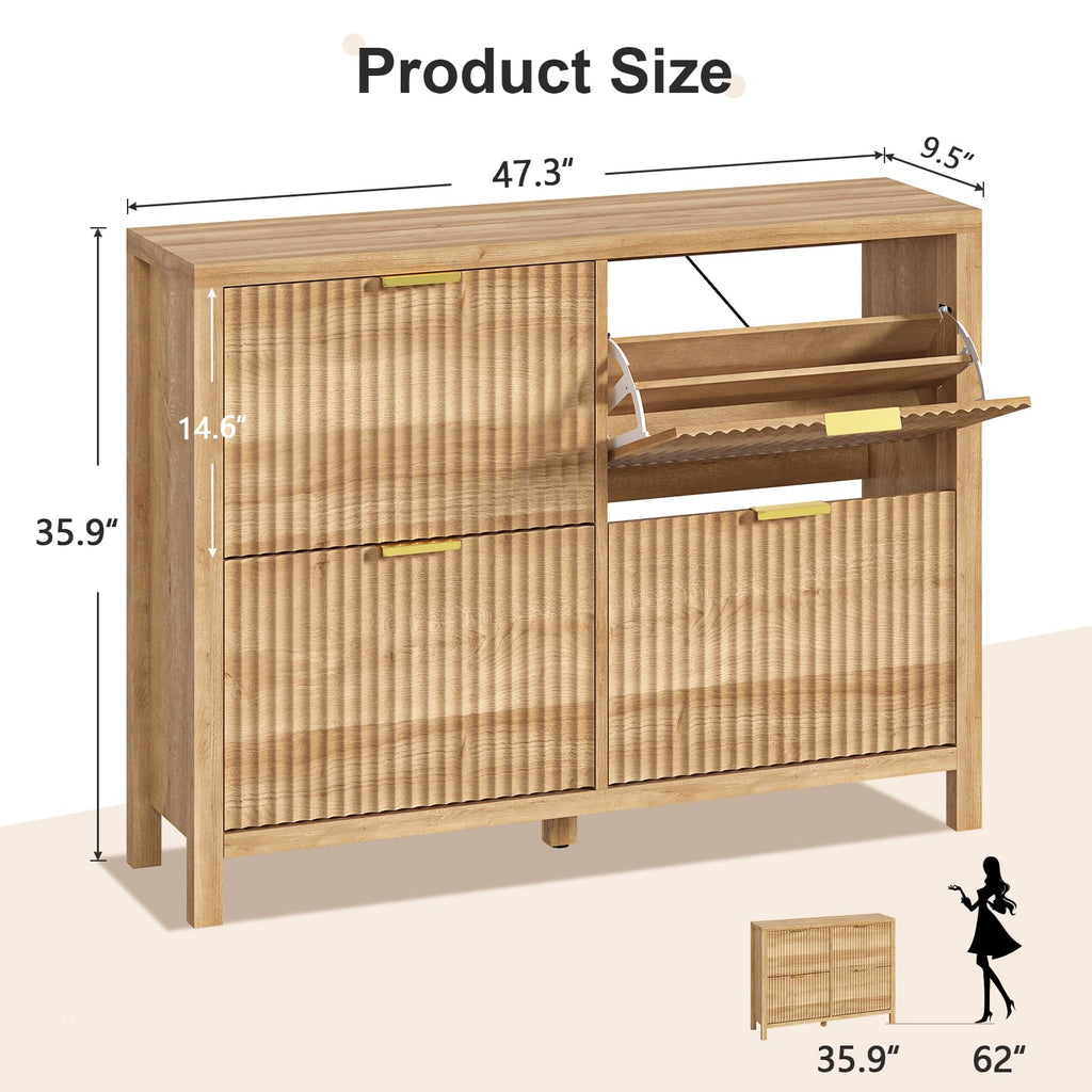 47" Fluted Shoe Cabinet Stoarge with 4 Flip Drawers