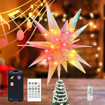 Christmas Tree Topper, 11.8" Star Tree Topper Decorations with App and Remote Control, 3D Fantasy Colors Xmas Decor