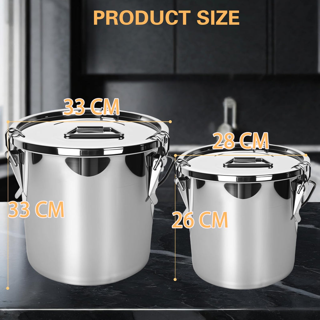 21L/5.6GAL and 12L/3.2GAL Stainless Steel Airtight Canister, Food Storage Canisters with Lid&Locking Clamp for Rice