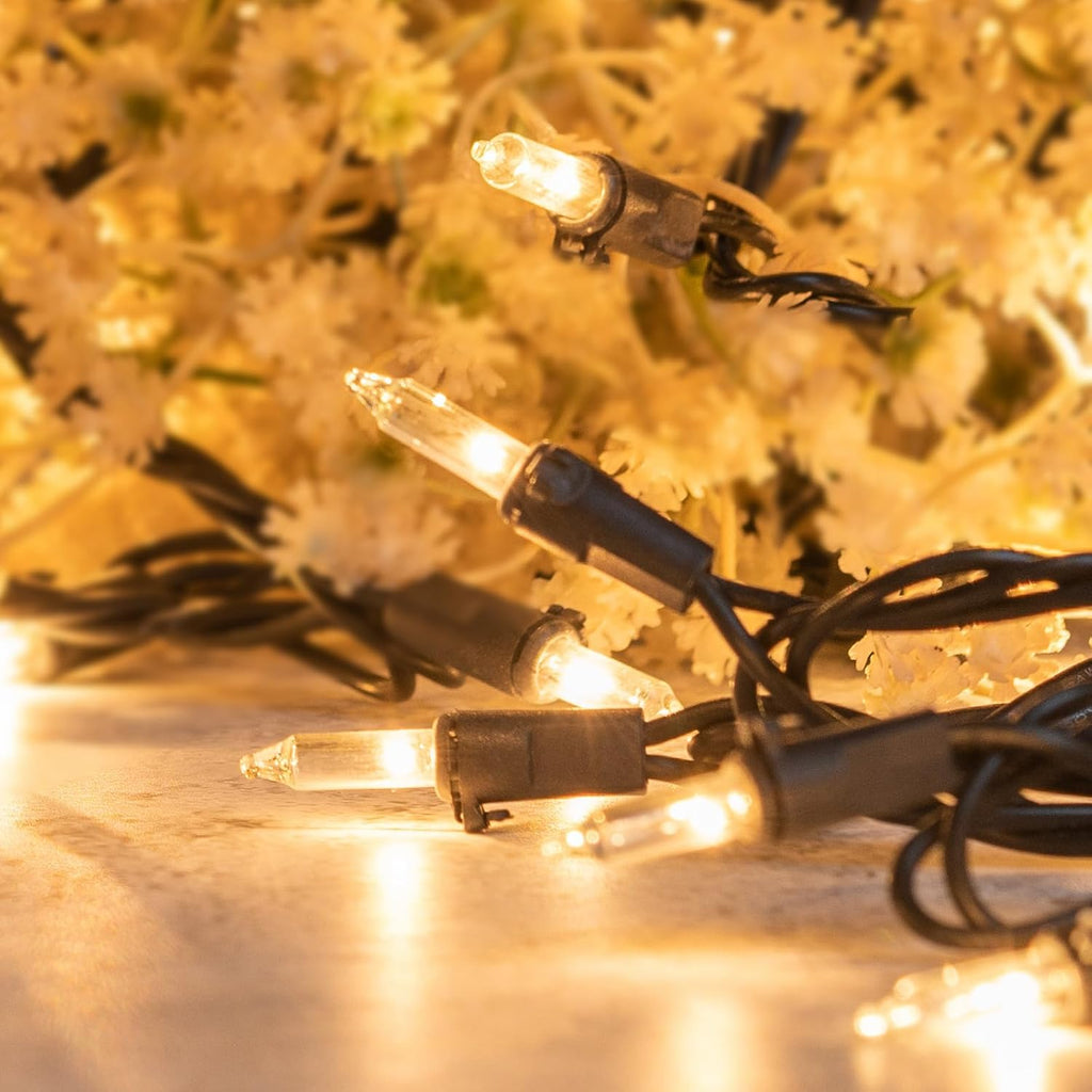 200 Clear Christmas Lights, 2-Set 33 ft 100 Mini Bulbs Black Wire
