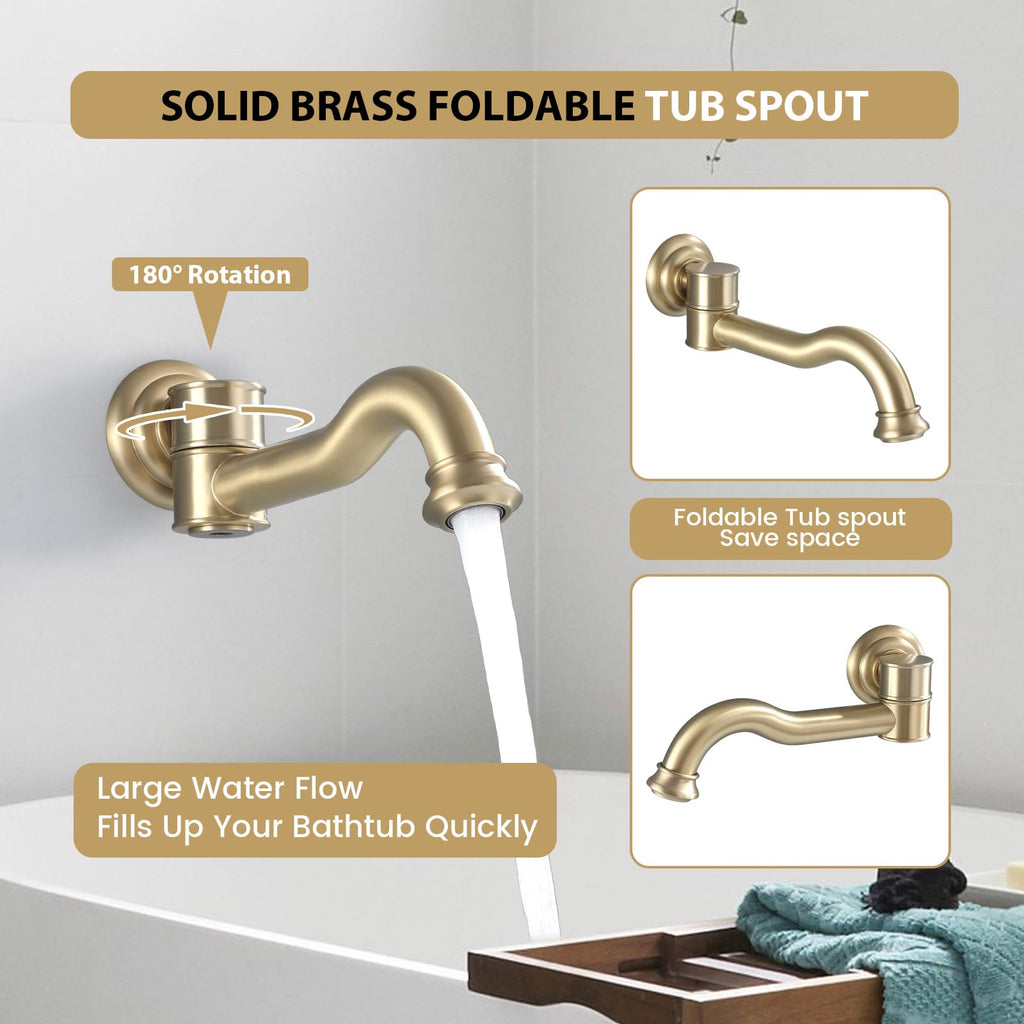 Rainfall Shower System with Handheld Sprayer,Brushed Gold Antique Shower Faucet Sets,Shower Fixture Combo with Brass