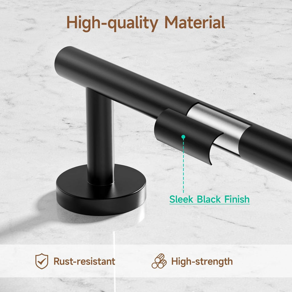 4PCS Matte Black Bathroom Accessories Set, 18-Inch Towel Bar Set | Durable SUS304 Stainless Steel Bathroom Hardware