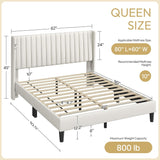 Queen Bed Frame Upholstered Platform Bed with Fabric Headboard