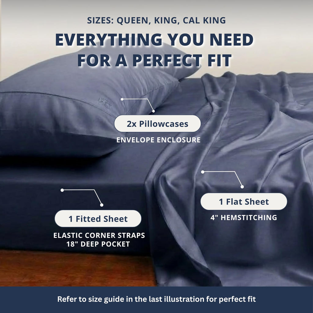 100% Tencel Sheets, 18" Deep Pocket, Crown Blue, 4PC King