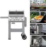 4-Burner Propane Gas Grill, Stainless Steel Outdoor BBQ Grill with Clearview Lid and Foldable Side Shelf for Patio and Garden