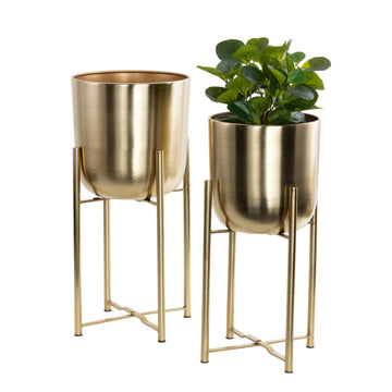 Metal Dome Planters, Set of 2, 19", 22"H, Gold