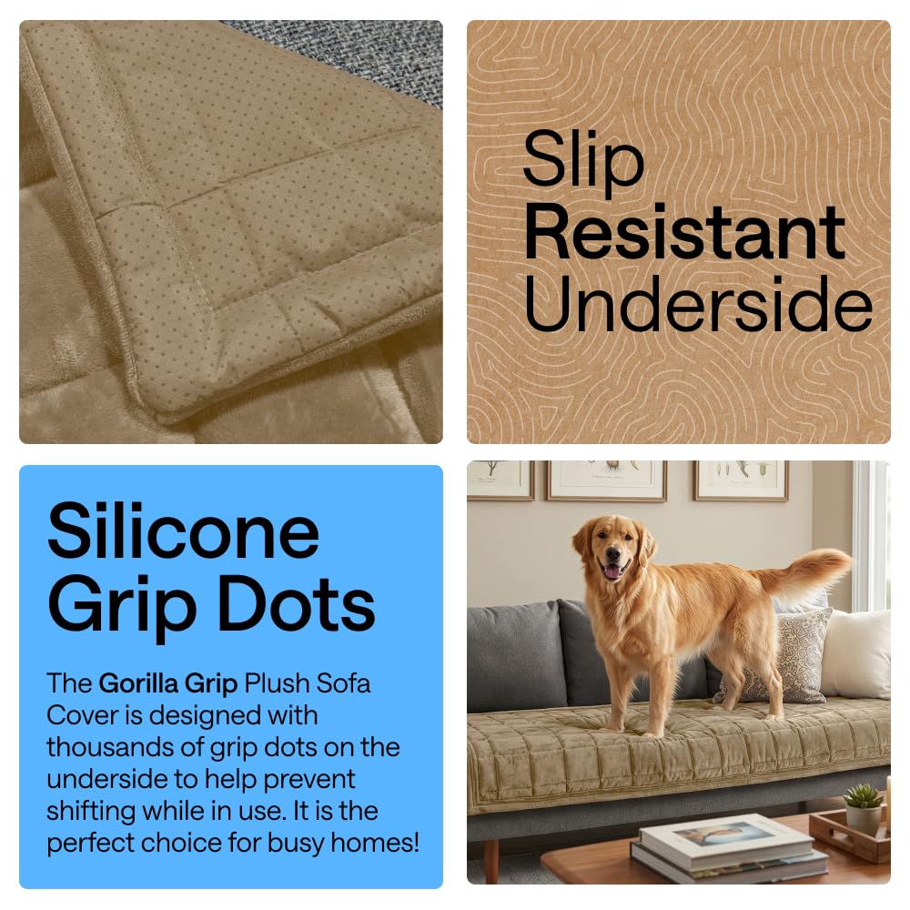 Slip and Leak Resistant Plush Loveseat Cover, Beige