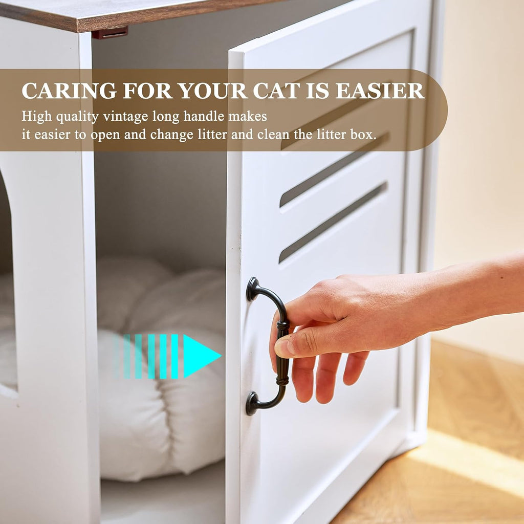 31.5in Corner Cat Litter Box Enclosure with Double Room, White