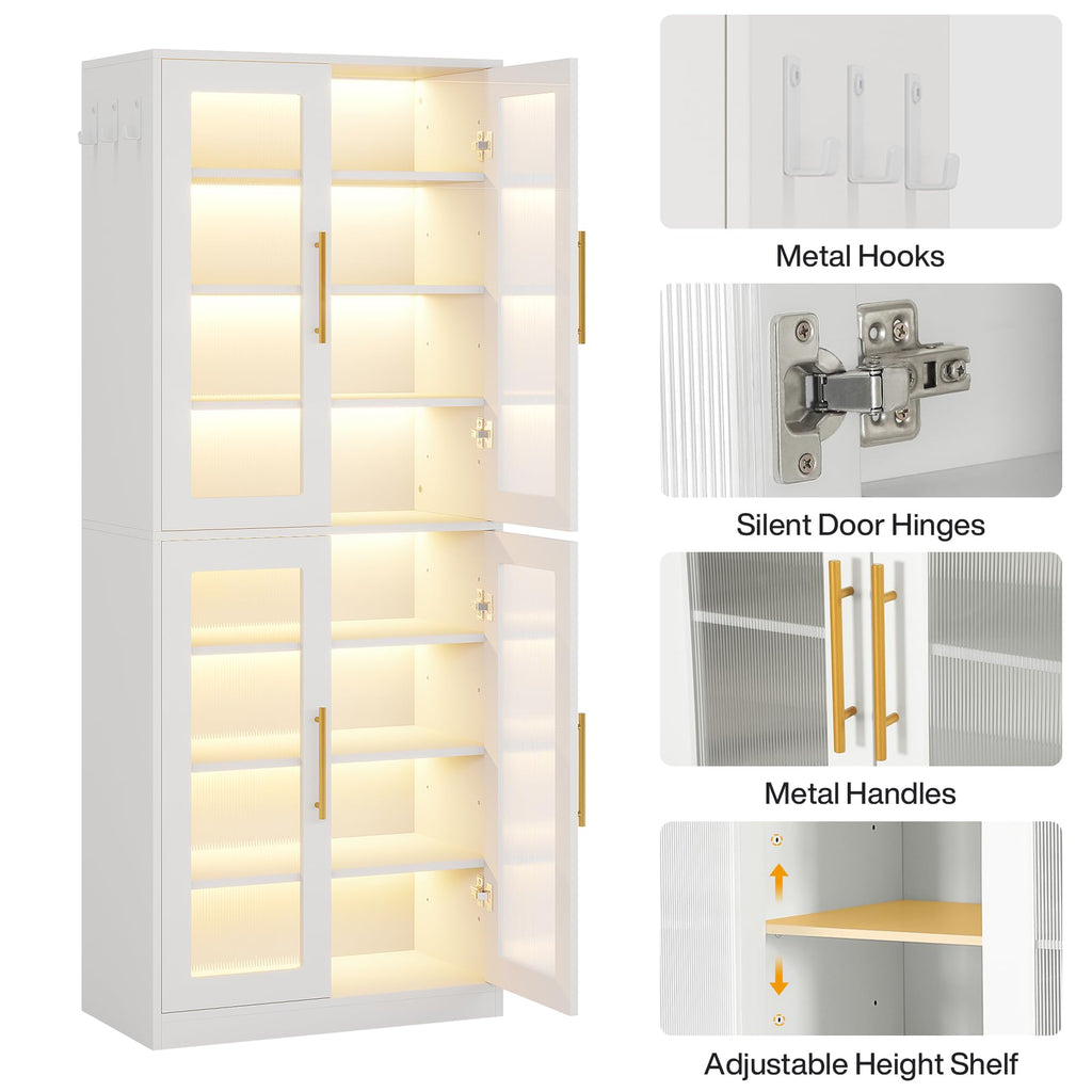 Tall Shoe Storage Cabinet with Acrylic Doors and LED Lights, 8-Tier Entryway Shoe Organizer Rack with Adjustable
